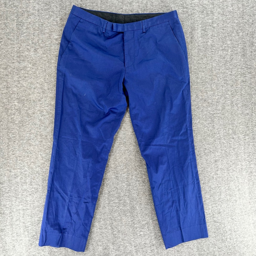 Hugo Boss Men Shark Royal Blue Slim Fit Cotton Stretch Dress Pants 34R Fit 36x28